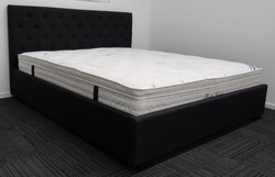 Products: King black upholstered bed &. Pillow top mattress