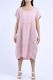 Linen Round Neck Elegant Style Dress - Pink