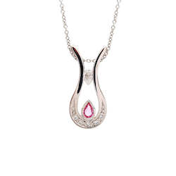 Jewellery: Pear Pink Sapphire and Diamond Pendant