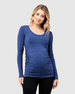 Organic LS Maternity & Nursing Top – Denim Marle – 3 Bears Maternity