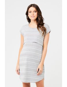 Products: Stevie Maternity & Nursing Nightie – Grey Stripe – 3 Bears Maternity
