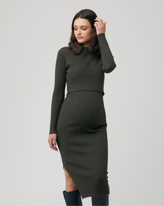 Products: Nella Rib Maternity & Nursing Knit Dress – Olive – 3 Bears Maternity