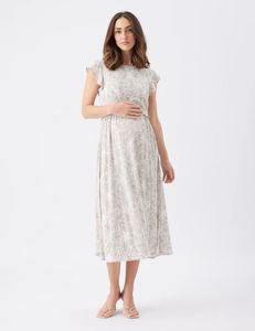 Products: Alona Shirred Maternity & Nursing Dress – Sand/White – Size 10 – 3 Bears Maternity