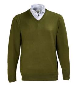 Products: Fisher V Neck Merino Knit - Deep Army Online 3 Wise Men NZ