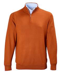Harvey Zip Neck Merino Knit - Terracotta Online 3 Wise Men NZ