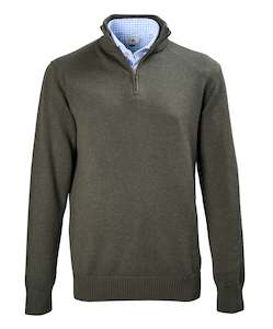 Victor Zip Neck Wool Knit - Dark Moss Online 3 Wise Men NZ