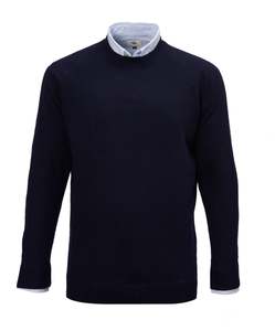 Zac Crew Neck Wool Knit - Navy Online 3 Wise Men NZ