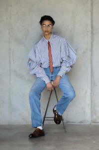 Rory William Docherty - Book Sleeve Shirt Stripe Ecru/Blue