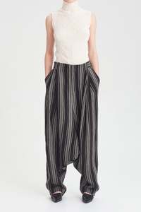 Rory William Docherty - Tailored Harem Trousers Black/Ecru Striped