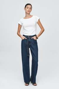 Marle - Belted Wide Leg Jean Classic Blue