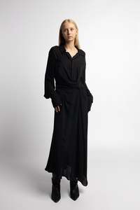 Adrion Atelier: Adrion Atelier - Marq Twisted Shirt Dress Black Silk