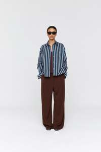 Ricochet: Ricochet - Botic Shirt Brown/Cobalt Narrow Stripe