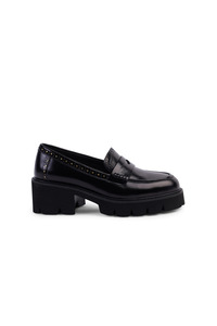 Platforms: Kathryn Wilson - Fitzroy Loafer Black Hi-Shine / Gold Trim