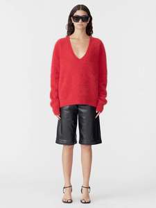 Bassike - Deep V Textured Knit Red