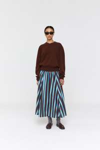 Ricochet - Stripe Maria Skirt Brown/Cobalt Wide Stripe