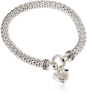 NINE WEST Women’s Silvertone Crystal Pave Heart Stretch Bracelet