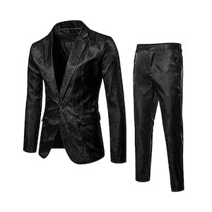 Men’s 2 Pieces Jacquard Blazer Suits 1 Button Party Wedding Tuxedo Jacket Pant&hellip;