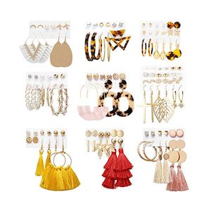 Products: Earrings Set for Women, Funtopia Fashion Tassel Earrings Acrylic Hoop Stud Drop Dangle Earrings for Birthday Party, Assorted Styles and Colors