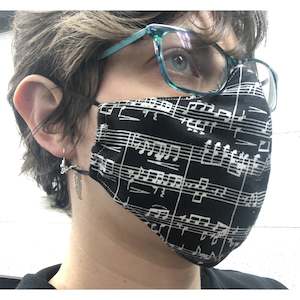 Miscellaneous Accessories: Novelty Face Covering (Black Music Print) 100% Cotton close weave double layer