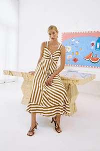 TREVILLE STRIPE TANK MAXI DRESS - CARAMEL