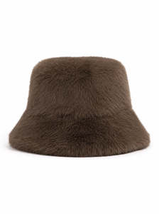 Accessories: Brown Faux Fur Bucket Hat
