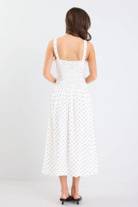 Dresses: Tide Cream Polka Dot Pleated Bodice Strappy Midi Dress