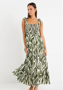 Dresses: Isabella Khaki Zebra Strappy Tiered Maxi Dress