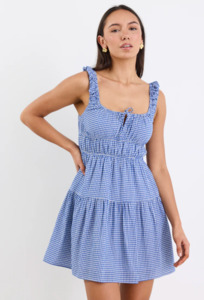 Dresses: Tricky Electric Blue Mini Gingham Sleeveless Mini Dress