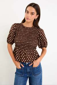 Products: Requite Chocolate Polka Dot Shirred Body Top. Among The Brave