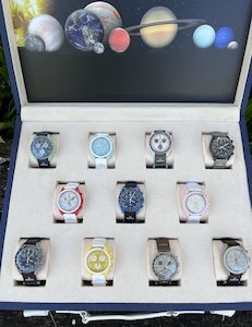Products: Swatch Omega Complete Moonswatch Chronograph Set of 11 Wristwatches in Original Swatch Case UNWORN with Original Individual Boxes and Papers