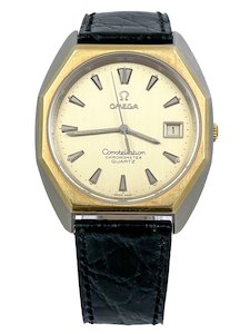 Products: Omega Constellation 1979 Solid 14ct Gold & Steel Mens Quartz Wristwatch Ref 198.0114 Serviced