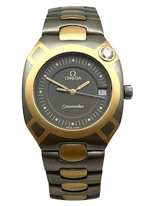 Products: Omega 1983 Seamaster TITANE Polaris DE LUXE 18ct Yellow Gold and Titanium with DIAMOND set Gold Inlay Mens Wristwatch on Bracelet
