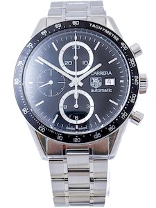 TAG Heuer Black Carrera Chronograph Automatic Steel Mens Wristwatch Ref CV2010