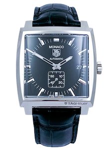 TAG HEUER 2000s Monaco Automatic Stainless Steel Mens Wristwatch on Crocodile Ref WAW2110-0