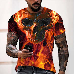 Geometric Art Tees Hoodies: 3D Graphic Prints Skull Flame Design Men's T-Shirt Short Sleeve Tops