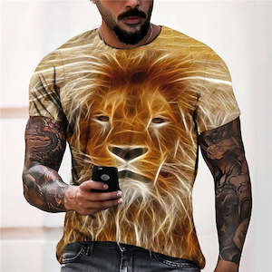Geometric Art Tees Hoodies: 3D Graphic Prints Lion Design Men's T-Shirt Short Sleeve Tops