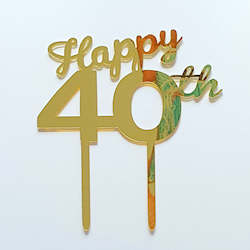Acrylic Cake Toppers: Gold Acrylic Happy 40th Cake Topper