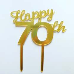 Acrylic Cake Toppers: Gold Acrylic Happy 70th Cake Topper