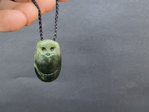 Lighter faced Pounamu Ruru / Morepork — A Carved Piece