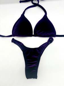 Quick Ship Bikinis: Eggplant Purple Velvet Posing Bikini