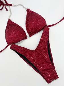 Burgundy sequin figure suit