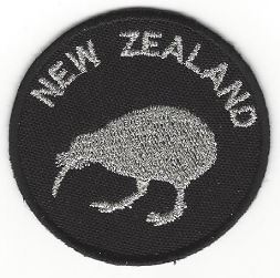 New Zealand Flag Patches: Kiwi Flag Patch with script - Round - Embroidered Multiple colours/sizes
