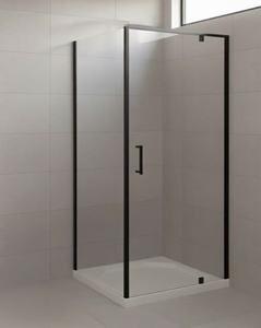Shower Door: ZENITH SQUARE FRONT SHOWER GLASS - with pivot hinged door - Black Frame1950mm