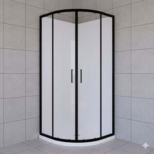 ZENITH ROUND FRONT SHOWER BOX - twin sliding doors - Black Frame 2000mm