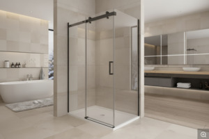 Square Shower: Shower Box - Kora Series 2 Sides Frameless Glass Set Black