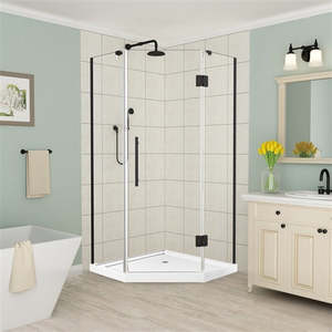 Frameless Shower: Shower Glass - Angle Series Set Panel 10mm Black