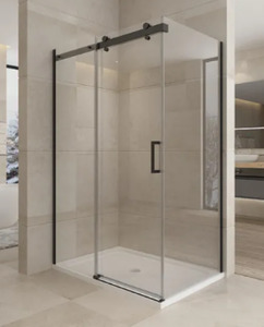 Frameless Shower: Shower Glass - Kora Series 2 Sides Frameless Glass Black