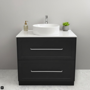 Vanity - Jess Series Stone Top Freestanding  - 100% Water Proof In Black