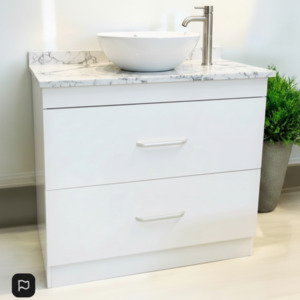 Engeering Stone Bench With Basin: Vanity - Etham Series 900mm With Marble Stone Top - White