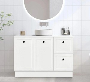 Engeering Stone Bench With Basin: White Shaker Style Freestanding Vanity with Stone Top 900mm/1500mm